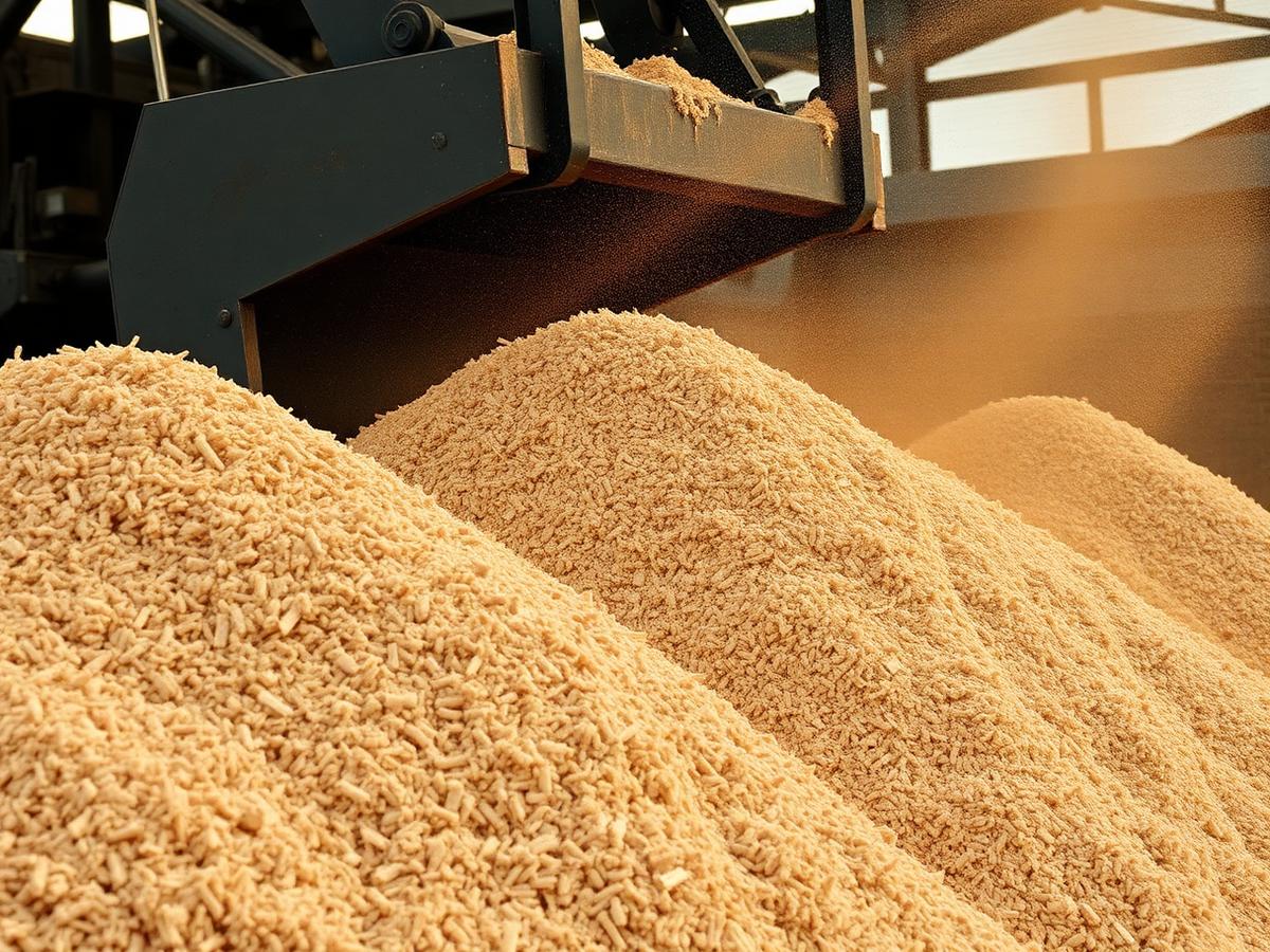 Sawdust and wood-processing residue handled at a timber yard